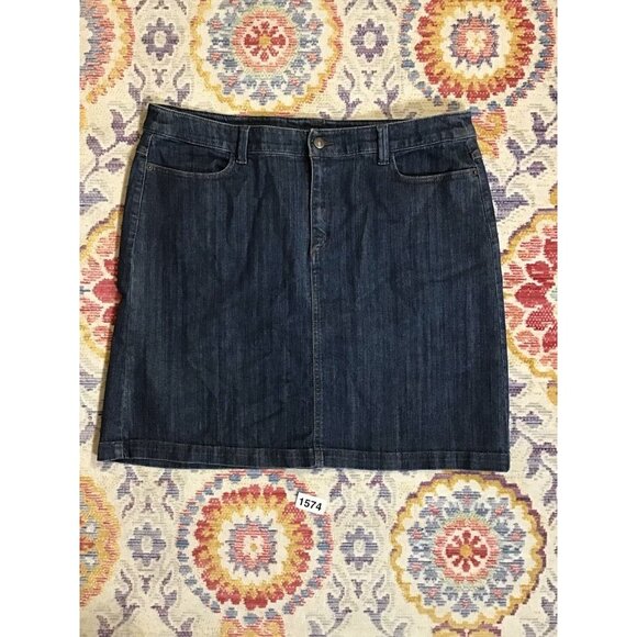 Eddie Bauer Womens Straight Skirt Blue Denim Mini Stretch Pockets Solid Zip 16 - Picture 1 of 6